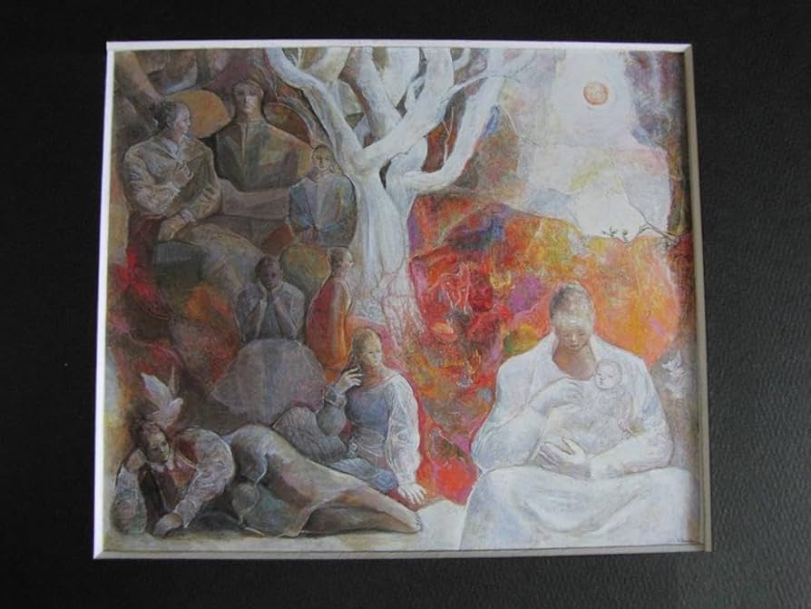 蠣崎波響、名鷹図、超希少・大判画集画、新品高級額装付 東郷 青児、二人の乙女、希少画集より、高級額装付